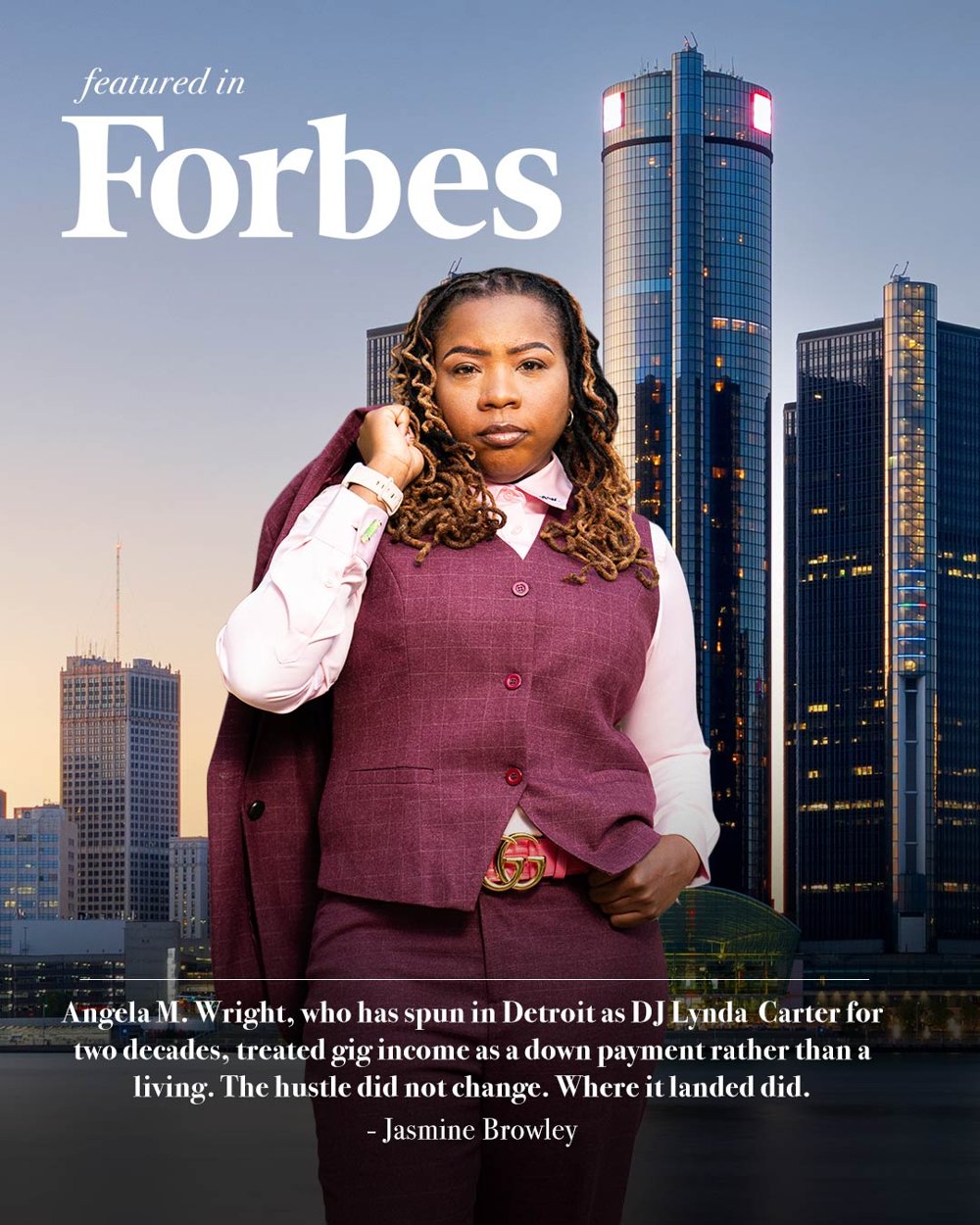 Featured in Forbes: Angela M. Wright, who has spun in Detroit as DJ Lynda Carter for two decades, treated gig income as a down payment rather than a living. The hustle did not change. Where it landed did. Jasmine Browley